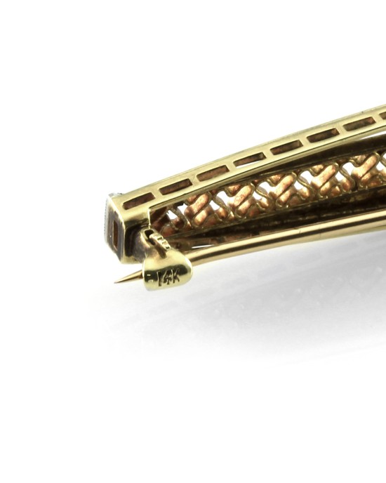 Vintage Diamond Bar Pin/ Brooch 14K Gold